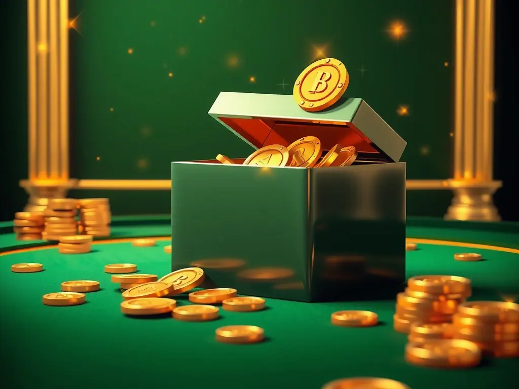 An open gold gift box spilling coins and a glowing bonus chip at Good Rummy