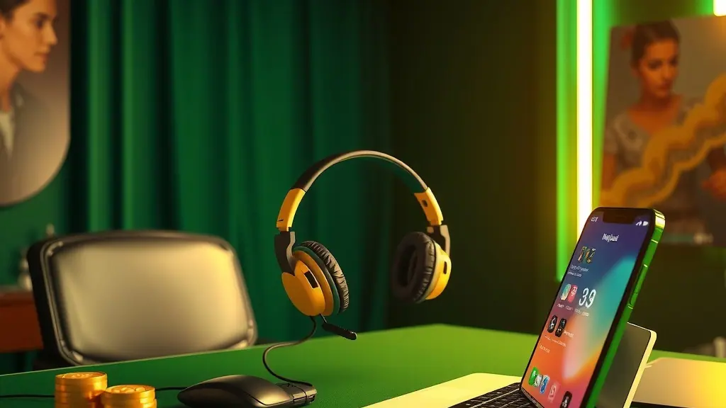 A support headset and phone glowing on a dark baize desk at Good Rummy